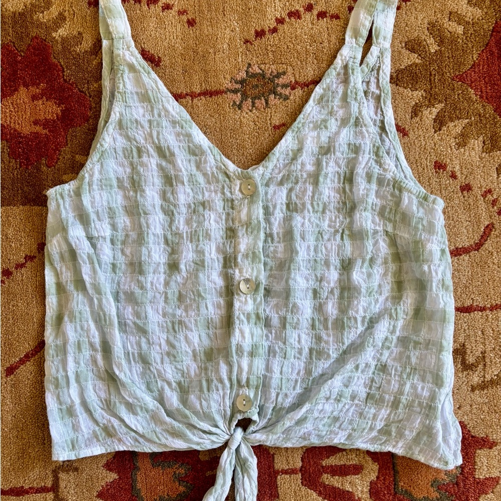 LAST CHANCE! Bella Dahl lightweight green check NWOT tank top with front tie
